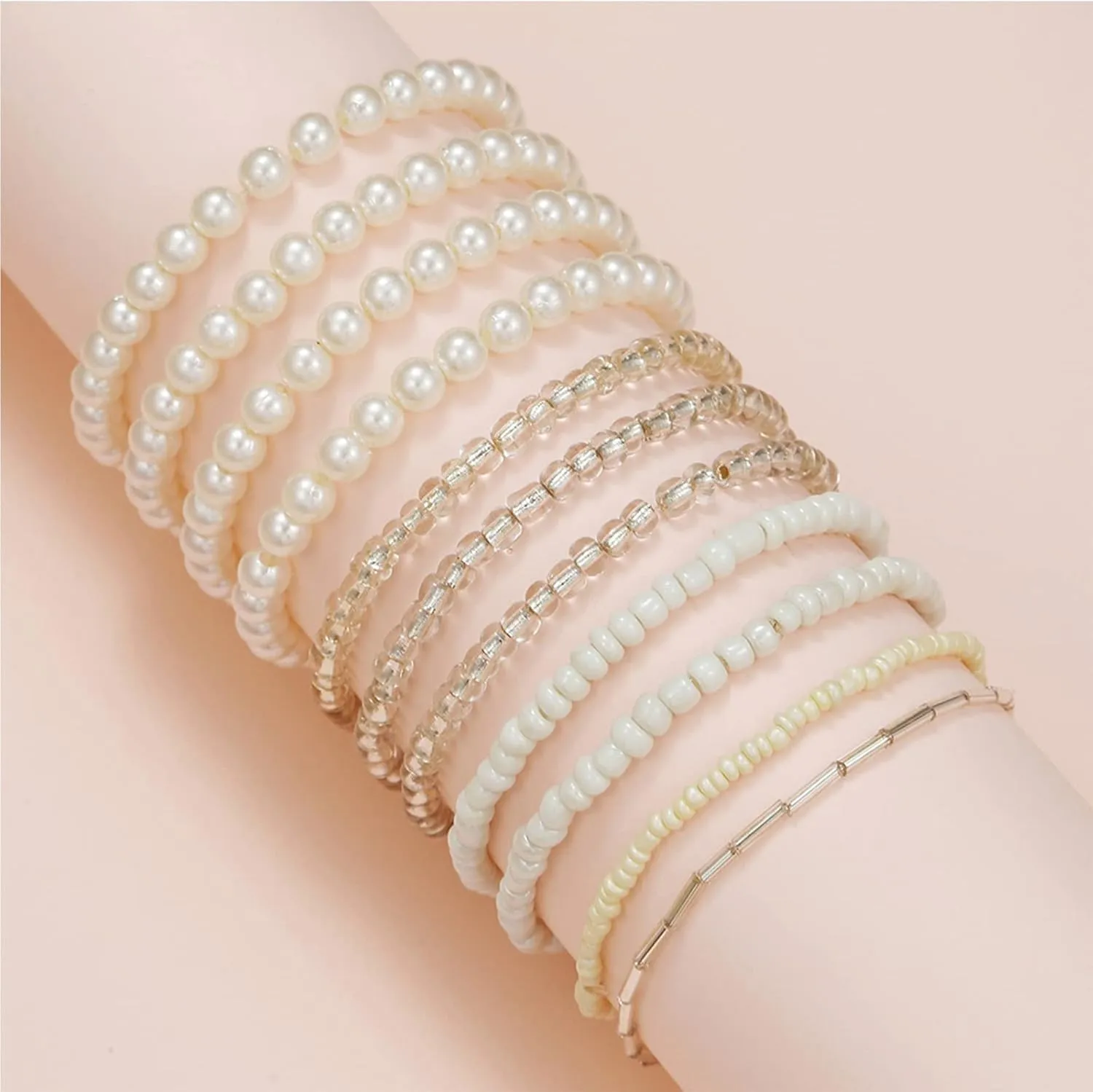 Handmade Multicolor Bohemian Crystal Beaded Bracelets Set Multilayer Stackable Boho Charms Stretch Layered Bead Adjustable Bangles Strand Jewelry for Women