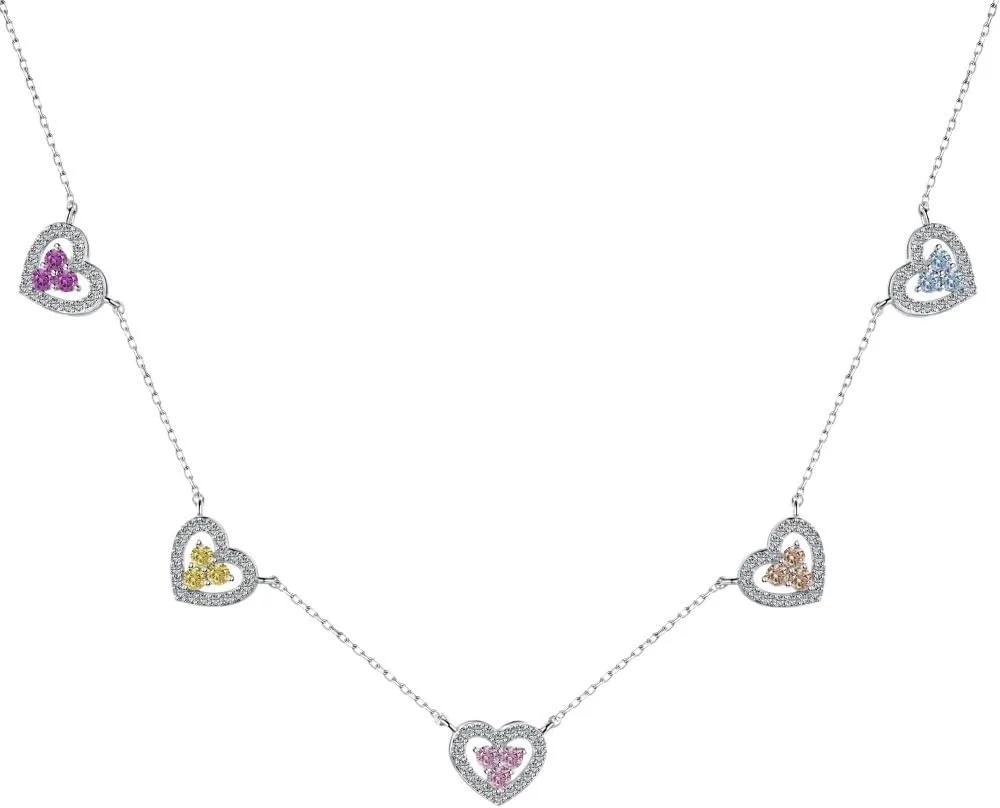 Heart Crystal Necklace with Emerald Stones 5 Heart Pendants Necklaces Jewelry for Women