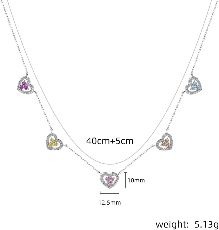 Heart Crystal Necklace with Emerald Stones 5 Heart Pendants Necklaces Jewelry for Women