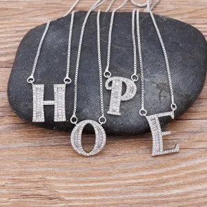 Hip Hop Initial Necklace for Women with Initial A-Z Zirconia in Silver Color