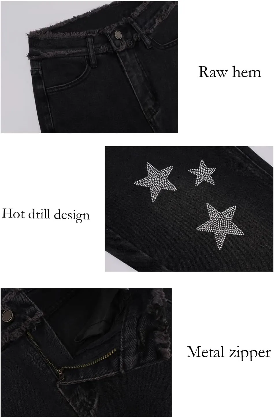 Hopecn Women's Y2K Flare Jeans Star Rhinestone Bell Bottom Pants Vintage Aesthetic Streetwear Y2K Fashion