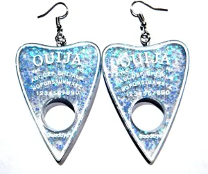 Hypoallergenic Iridescent Blue Ouija Board Planchette Pendants on Surgical Steel Hooks Gothic Earrings