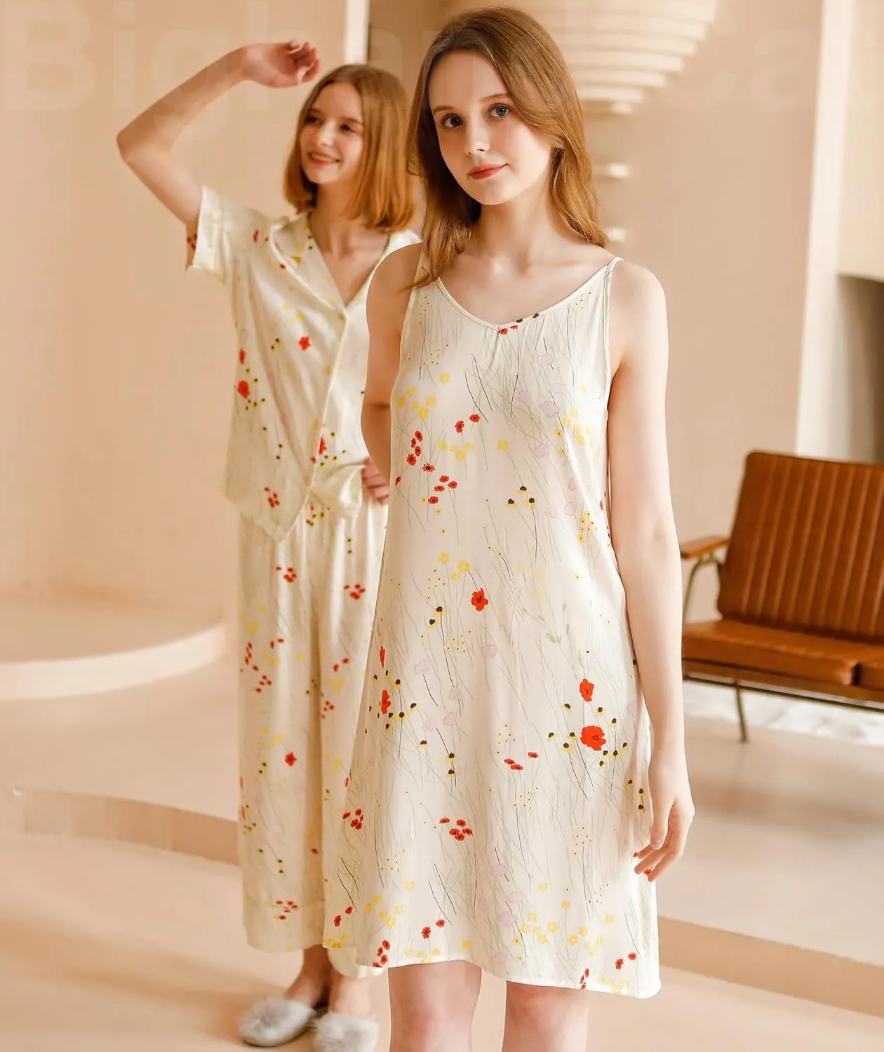IIG Women's Soft Bamboo Nightgown Loose Pajamas Comfy Chemise Sleepwear Cute Sleep Shirts S-2XL