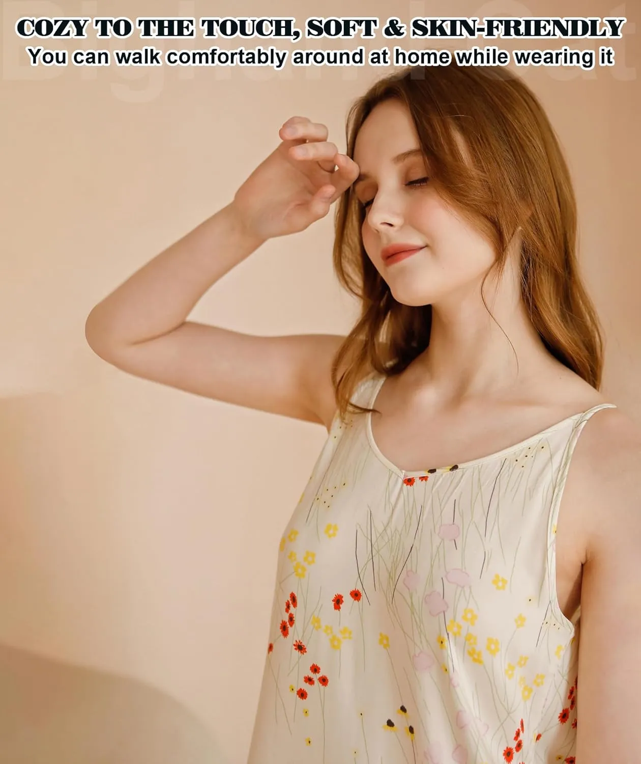 IIG Women's Soft Bamboo Nightgown Loose Pajamas Comfy Chemise Sleepwear Cute Sleep Shirts S-2XL