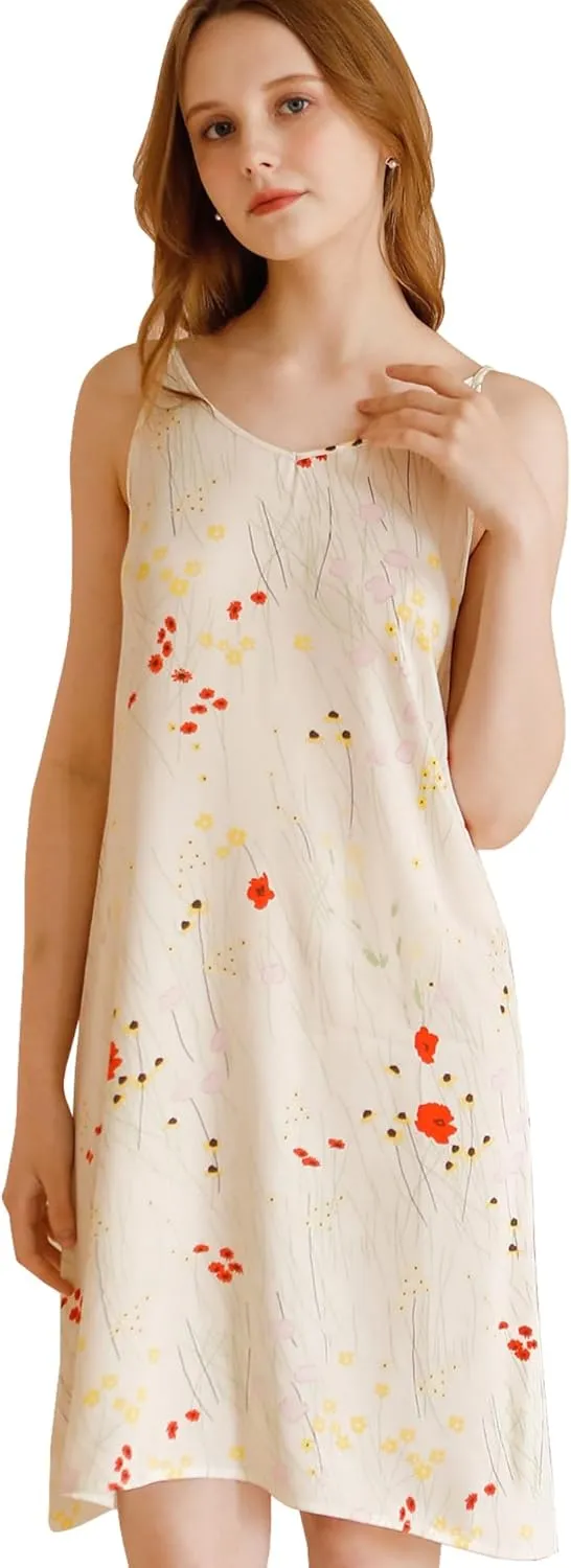 IIG Women's Soft Bamboo Nightgown Loose Pajamas Comfy Chemise Sleepwear Cute Sleep Shirts S-2XL