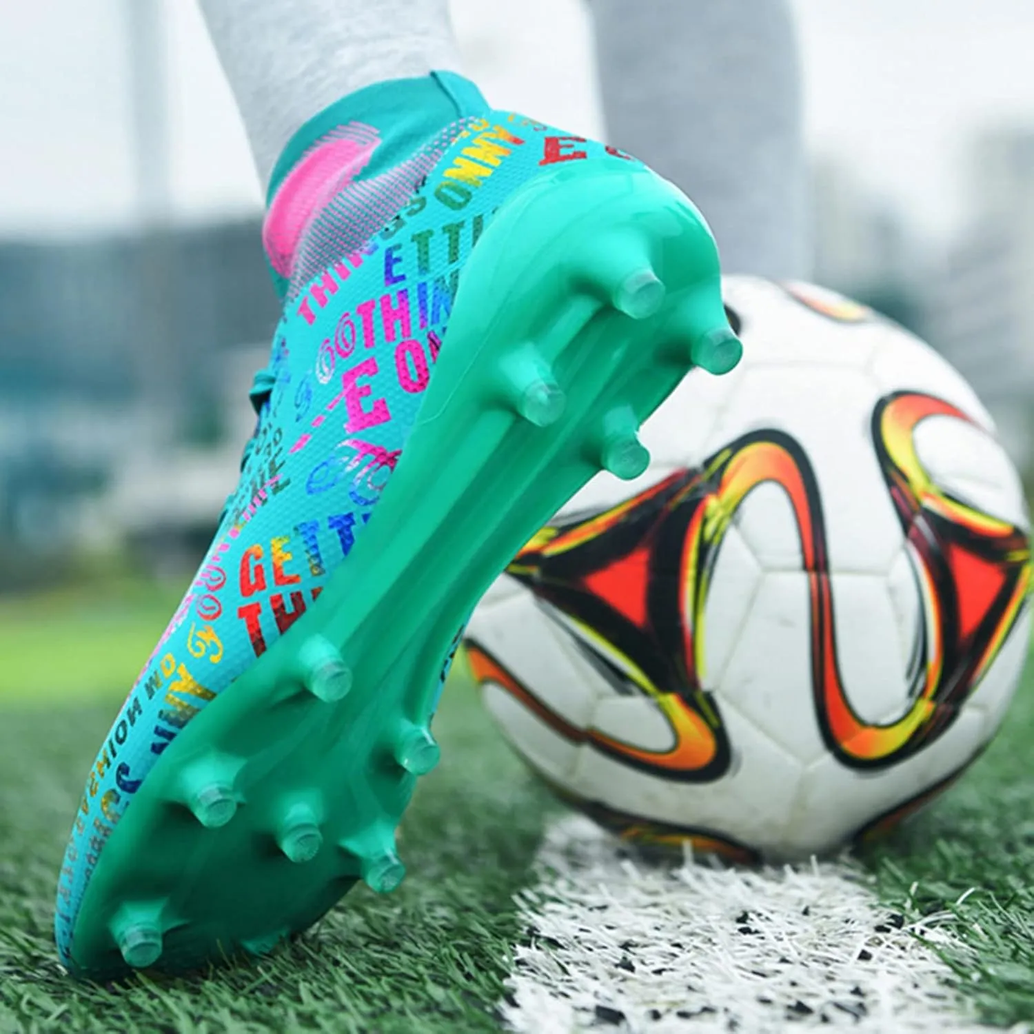 Indoor Youth Football Cleats,Outdoor Sports Fg/Ag Cleats Men Football Shoes,High-Top Comfortable Turf Kids Soccer Cleats,Breathable Lightweight,for Athletics