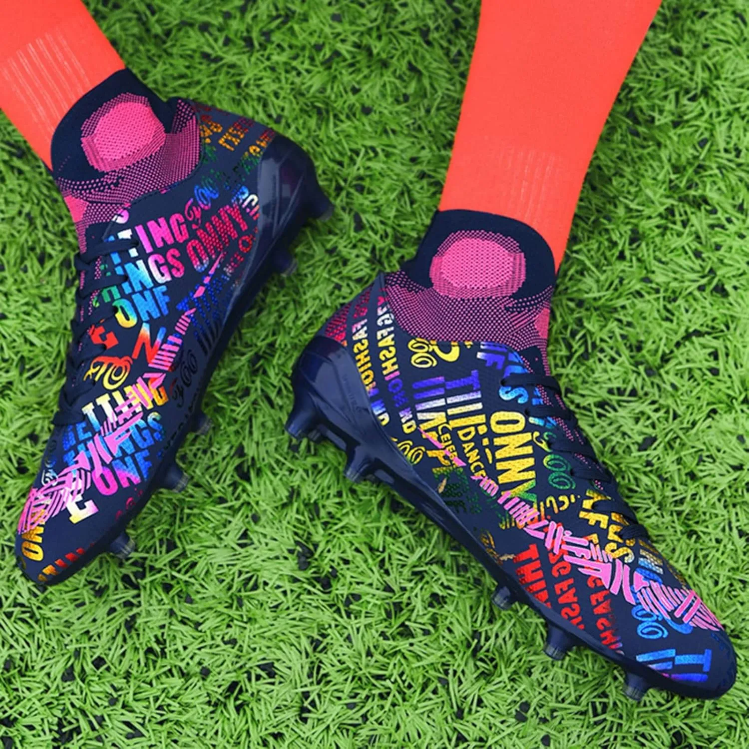 Indoor Youth Football Cleats,Outdoor Sports Fg/Ag Cleats Men Football Shoes,High-Top Comfortable Turf Kids Soccer Cleats,Breathable Lightweight,for Athletics