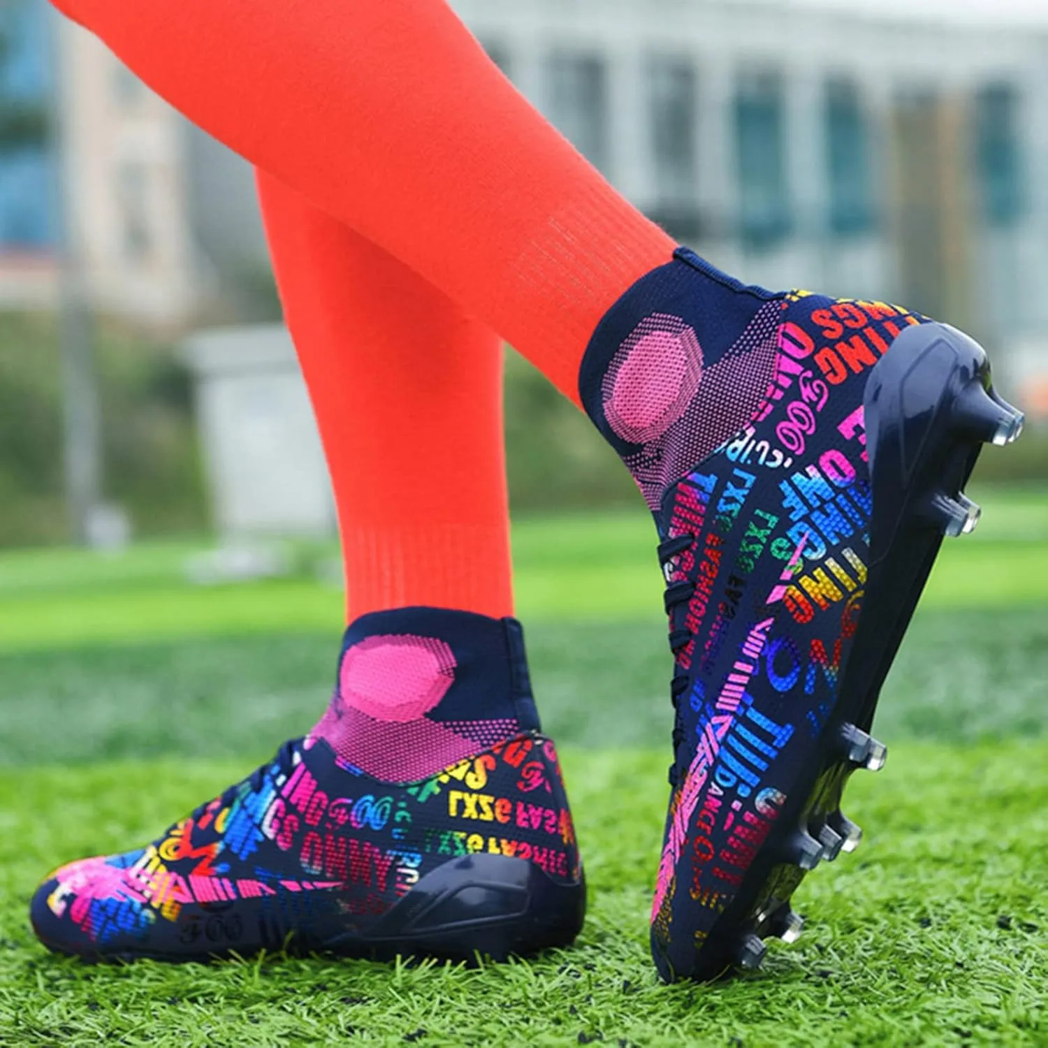 Indoor Youth Football Cleats,Outdoor Sports Fg/Ag Cleats Men Football Shoes,High-Top Comfortable Turf Kids Soccer Cleats,Breathable Lightweight,for Athletics