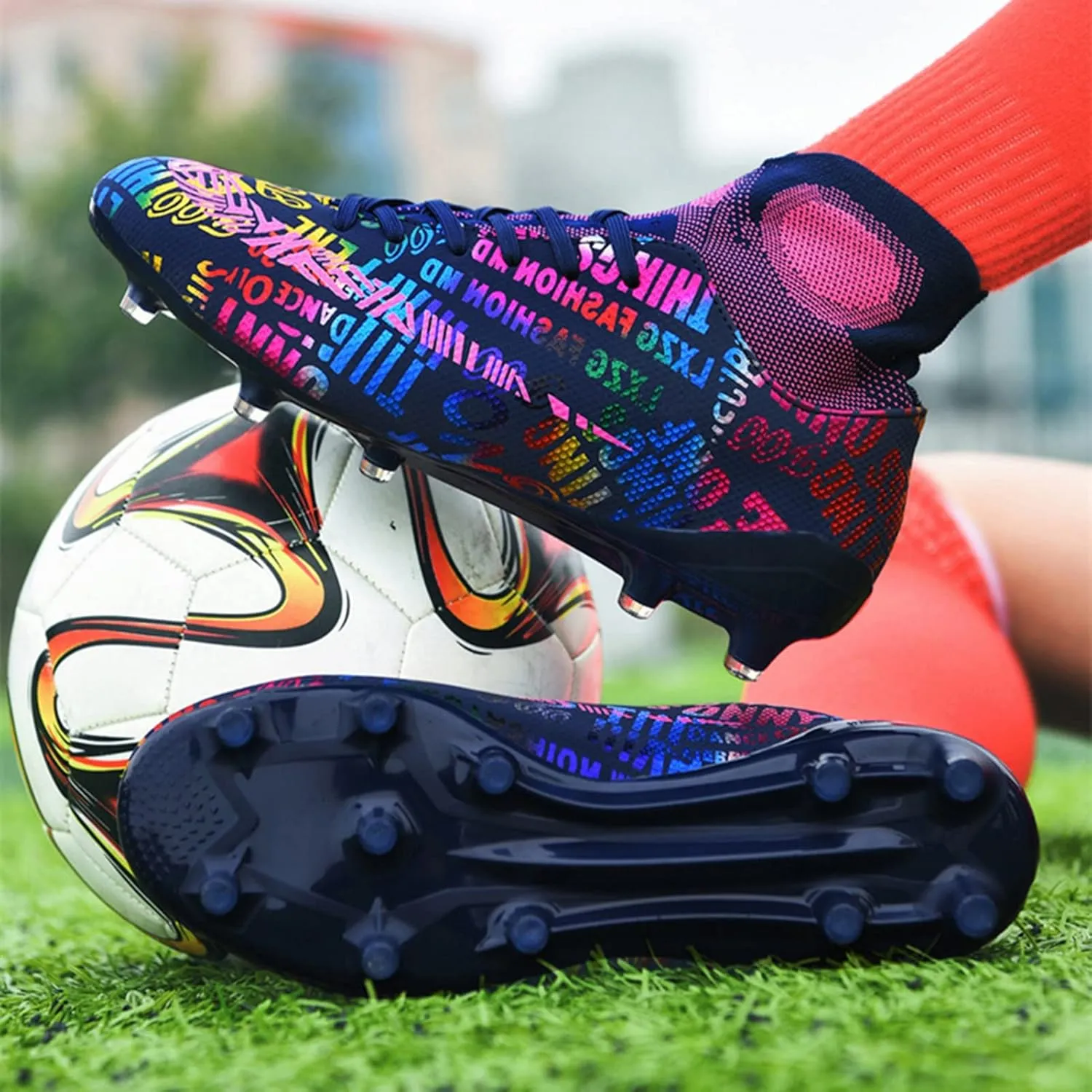 Indoor Youth Football Cleats,Outdoor Sports Fg/Ag Cleats Men Football Shoes,High-Top Comfortable Turf Kids Soccer Cleats,Breathable Lightweight,for Athletics