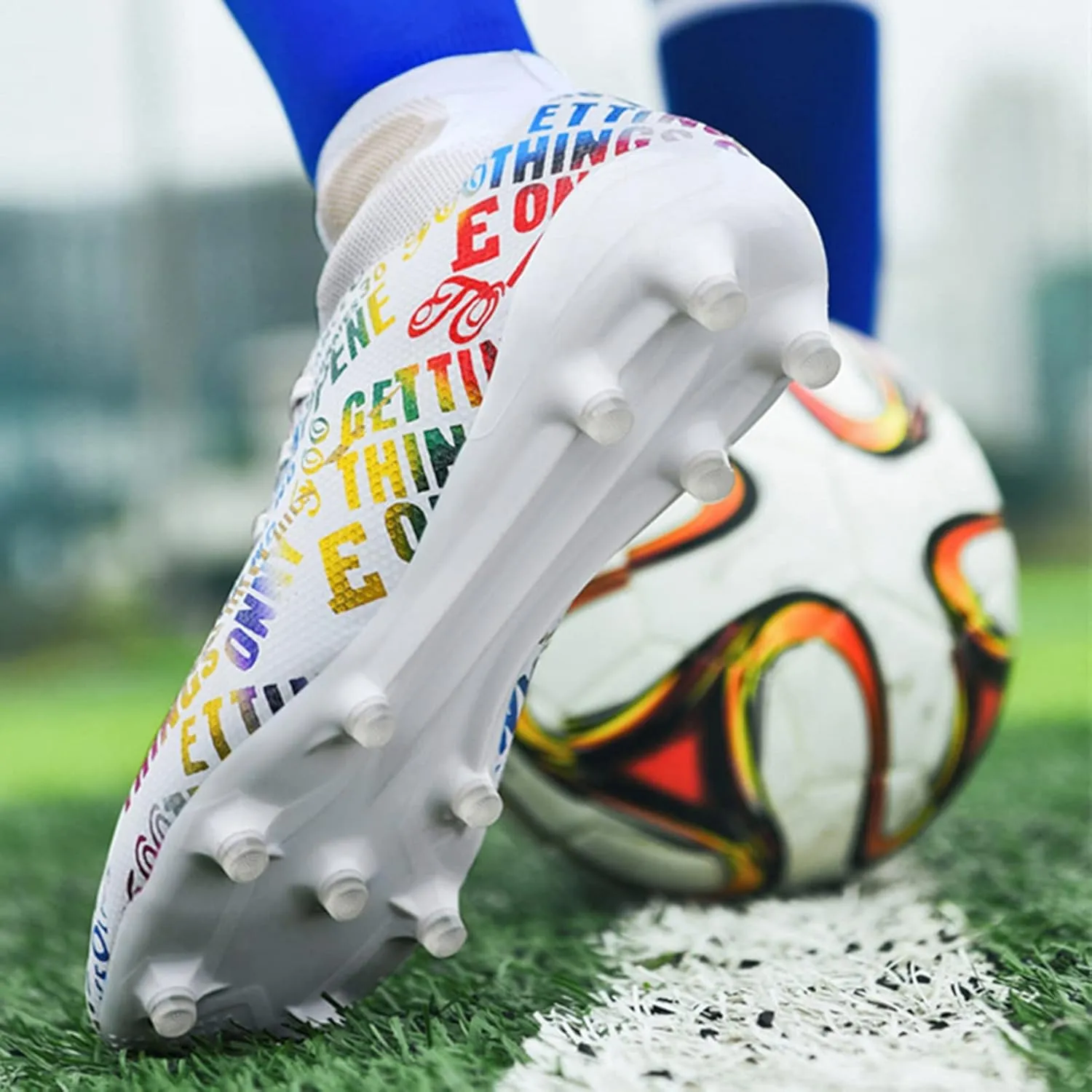 Indoor Youth Football Cleats,Outdoor Sports Fg/Ag Cleats Men Football Shoes,High-Top Comfortable Turf Kids Soccer Cleats,Breathable Lightweight,for Athletics