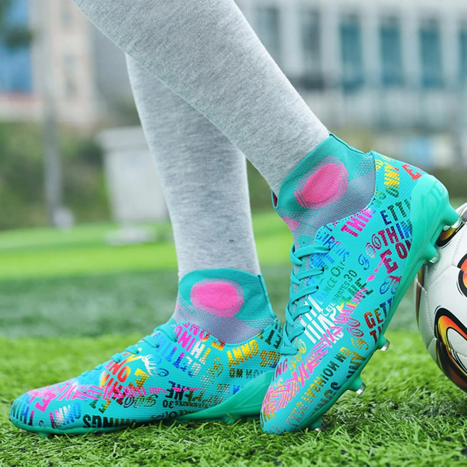 Indoor Youth Football Cleats,Outdoor Sports Fg/Ag Cleats Men Football Shoes,High-Top Comfortable Turf Kids Soccer Cleats,Breathable Lightweight,for Athletics
