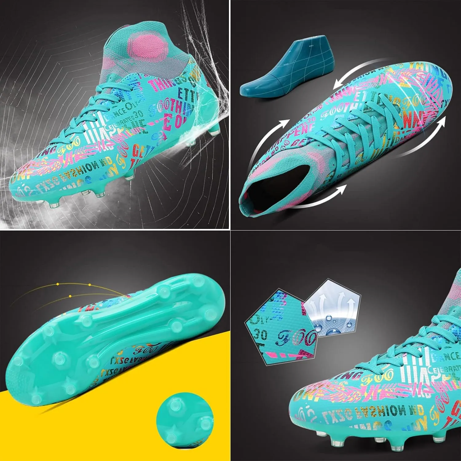 Indoor Youth Football Cleats,Outdoor Sports Fg/Ag Cleats Men Football Shoes,High-Top Comfortable Turf Kids Soccer Cleats,Breathable Lightweight,for Athletics