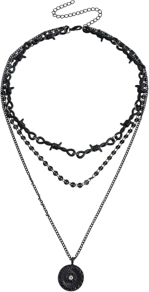INENIMARTJ Gothic Layered Necklace for Women Black Layered Choker Necklaces Retro Gothic Necklaces Punk Black Heart Cross Circle Coin Pendant Necklaces Black Halloween Jewelry