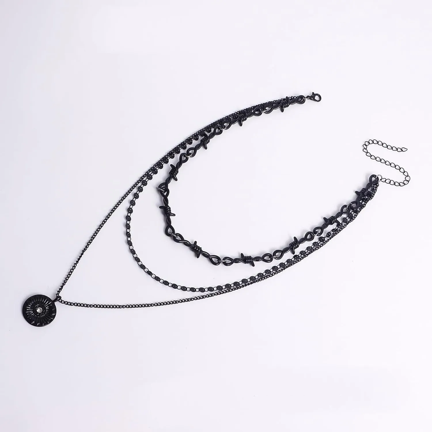 INENIMARTJ Gothic Layered Necklace for Women Black Layered Choker Necklaces Retro Gothic Necklaces Punk Black Heart Cross Circle Coin Pendant Necklaces Black Halloween Jewelry