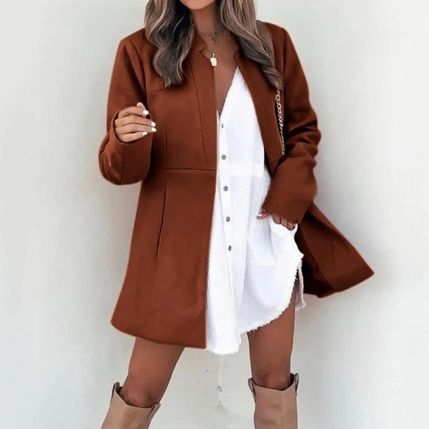 Jackets for Women Oversized Turndown Neck Baggy Tops Casual Long Sleeve Winter Coat with Pockets Button Outerwear