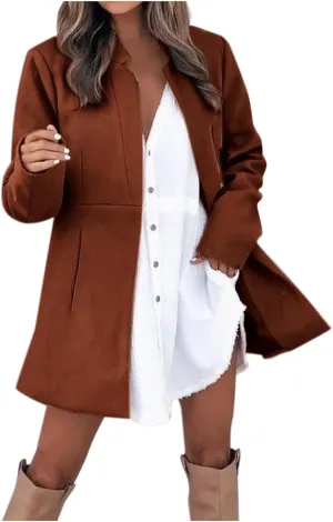 Jackets for Women Oversized Turndown Neck Baggy Tops Casual Long Sleeve Winter Coat with Pockets Button Outerwear