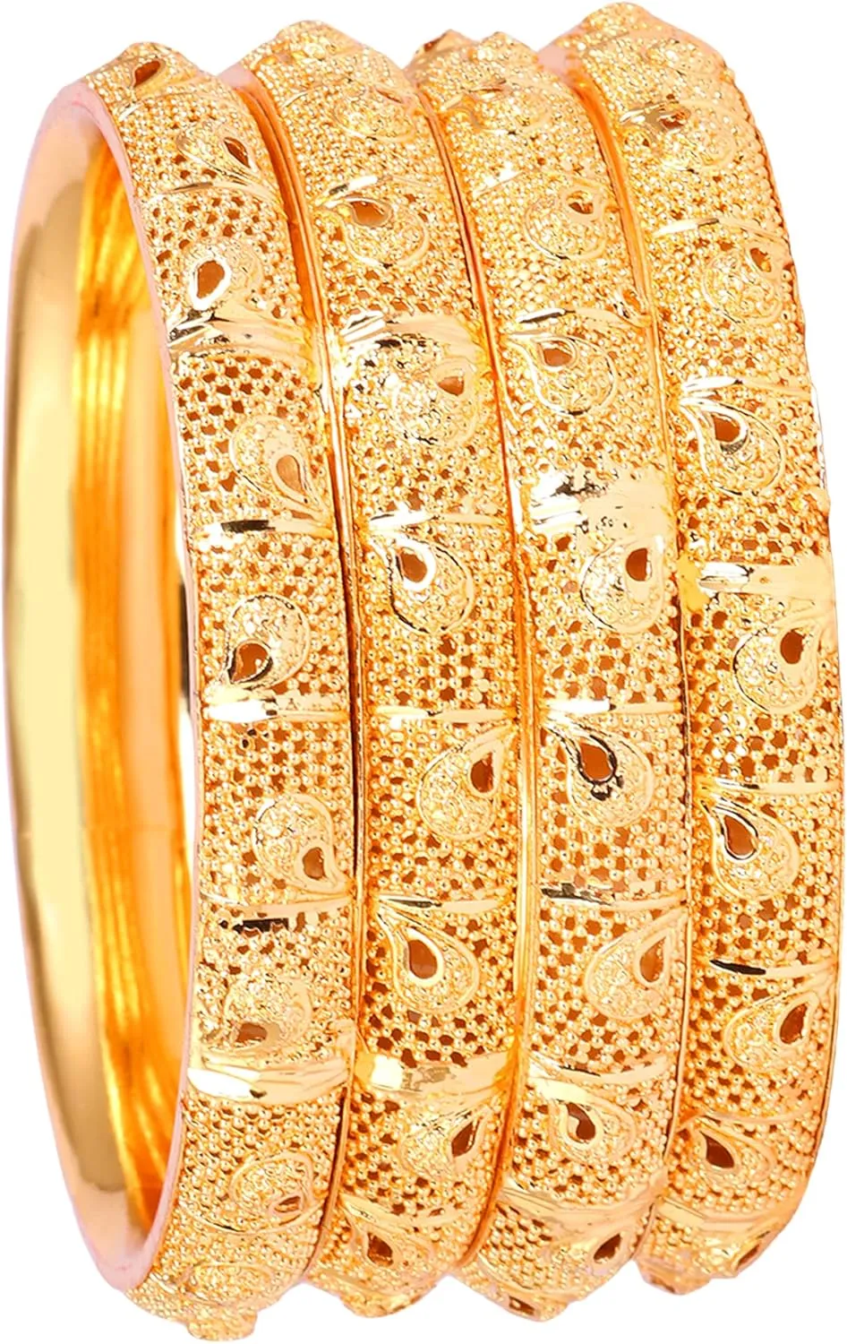 JD'Z COLLECTION Indian Gold Plated Bangles Bracelets Bollywood Jewelry For Women Traditional Pola Gold Bangles Set of 4pc Trendy Costume Jewelry Bangles Set
