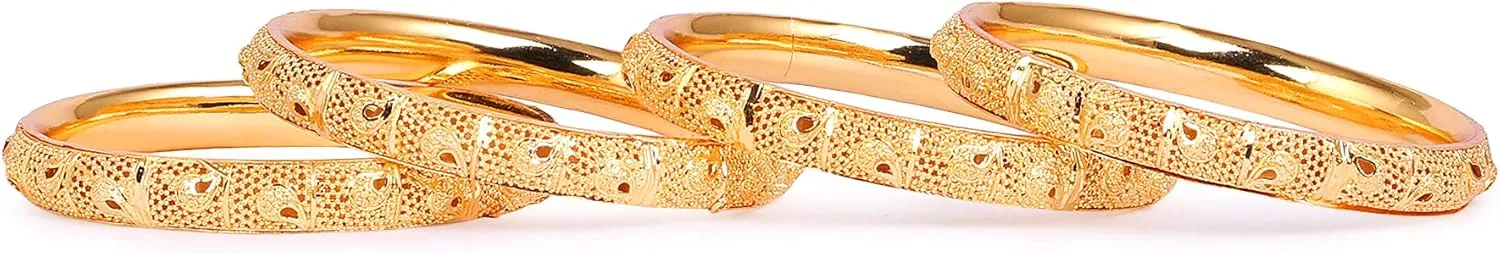 JD'Z COLLECTION Indian Gold Plated Bangles Bracelets Bollywood Jewelry For Women Traditional Pola Gold Bangles Set of 4pc Trendy Costume Jewelry Bangles Set