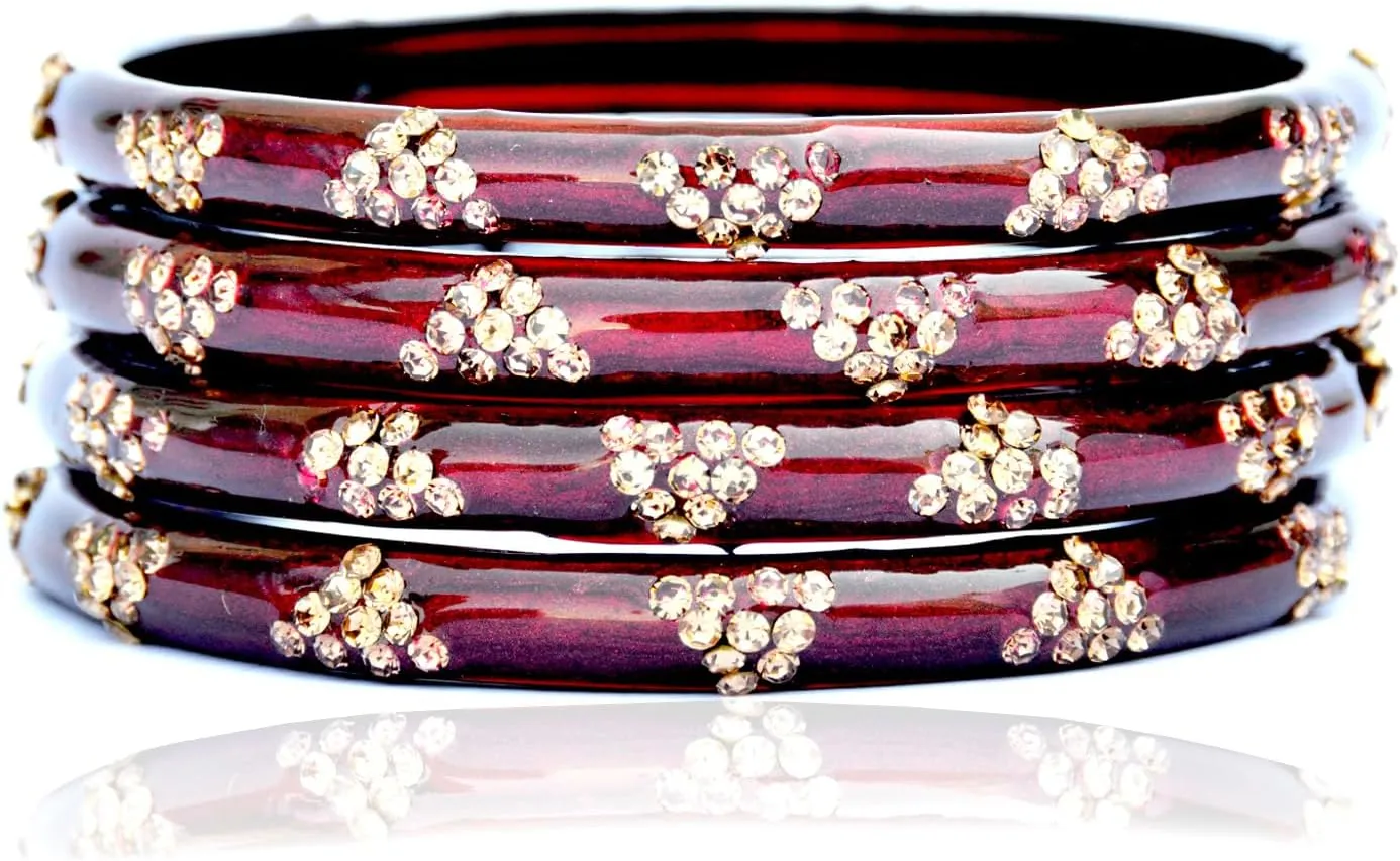 JD'Z COLLECTION Indian Traditional Glass Bangles Kada For Women & Girls Stylish Ethnic Partywear Bangle Bollywood Fashion Jewelry Set Of 4pc
