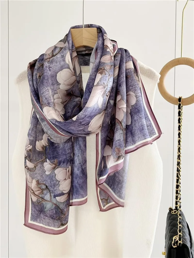Jeelow 100% Mulberry Pure Real Silk Scarf Lightweight Chiffon Shawls And Wraps Sheer For Women Oblong