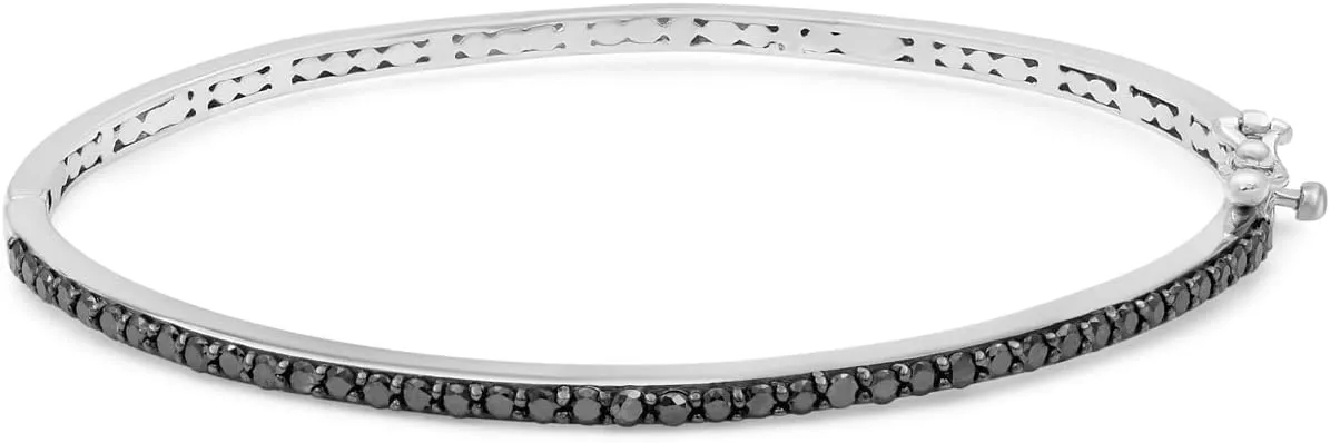 JEWELEXCESS Diamond 1-row Bangles for Women  1 Carat Black Diamond Sterling Silver Bangle  Hypoallergenic Diamond Bangle Silver  Bangles for Women Sterling Silver Bangles