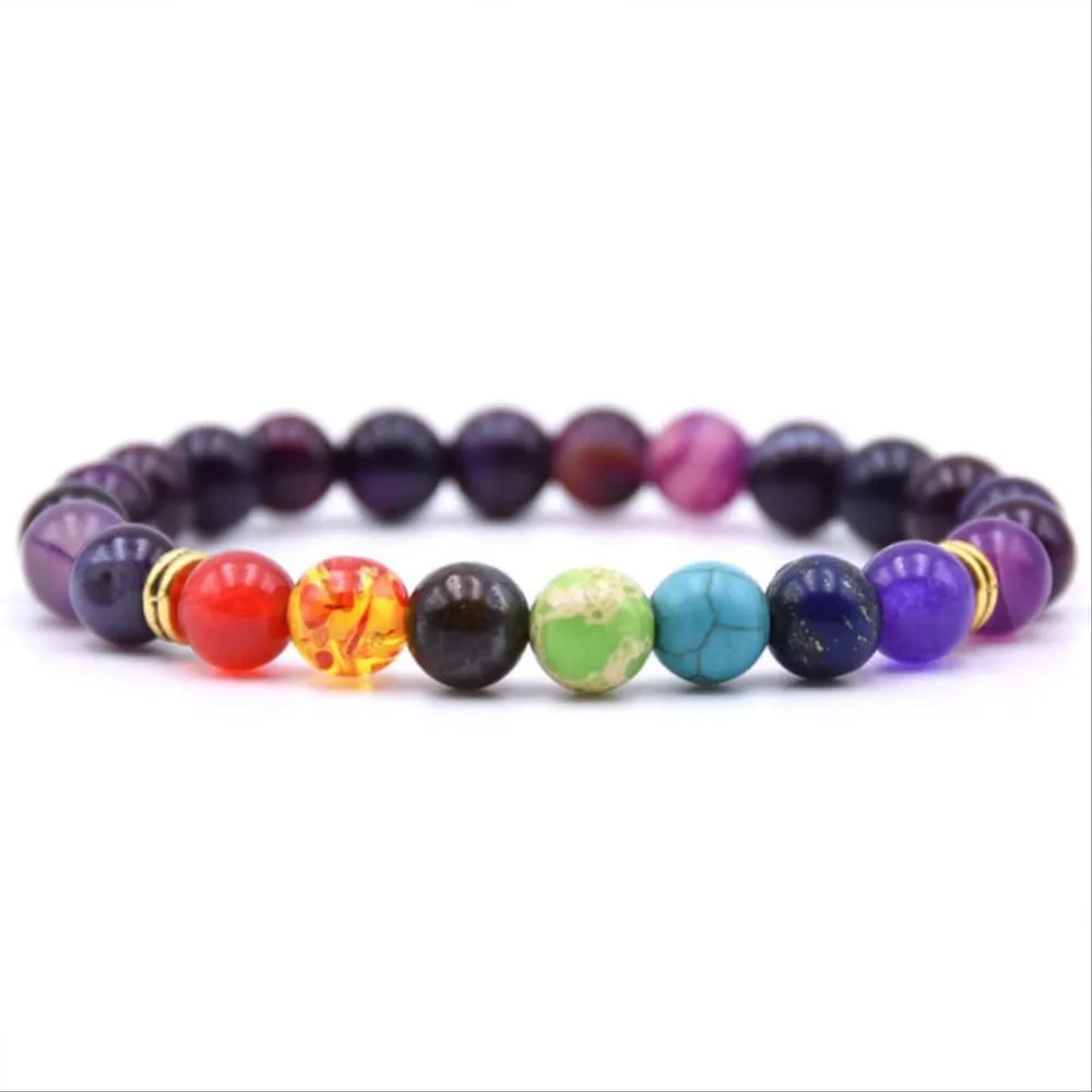 Jewelry Decoration, Obsidian 7 Chakra Bracelets & Bangles Yoga Balance Beads Buddha Prayer Elastic Bracelet Men Natural Stone Gifts Pulseira Jewelry Decoration,