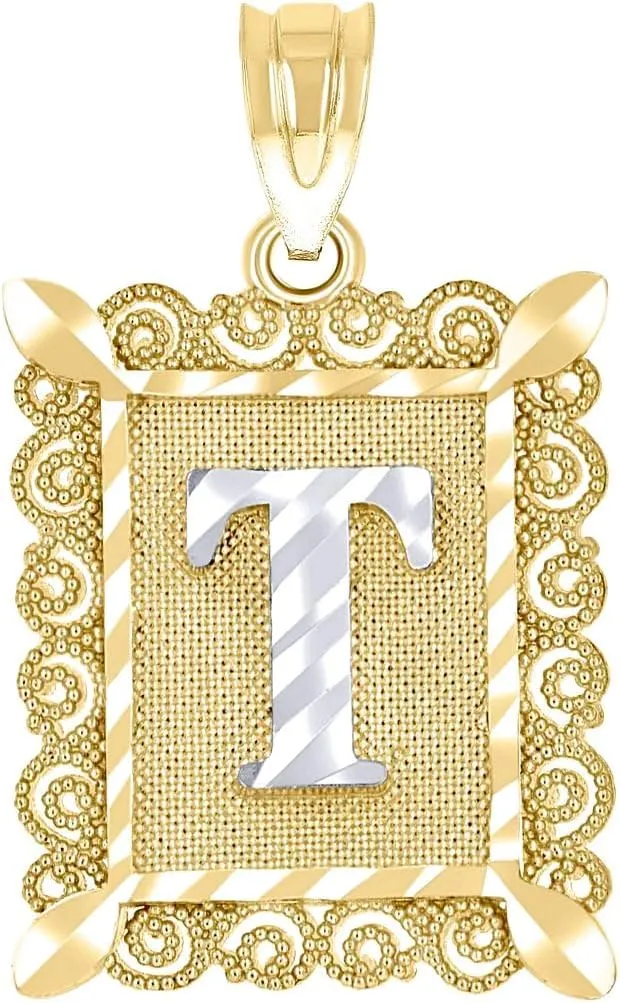 JewelryWeb 10k Two tone Gold Unisex Sparkle Cut Letter Name Personalized Monogram Initial T Charm Pendant Necklace 20.9x12.20mm Wide-Pendant for Women