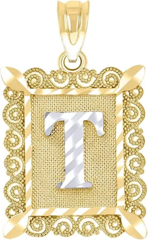 JewelryWeb 10k Two tone Gold Unisex Sparkle Cut Letter Name Personalized Monogram Initial T Charm Pendant Necklace 20.9x12.20mm Wide-Pendant for Women