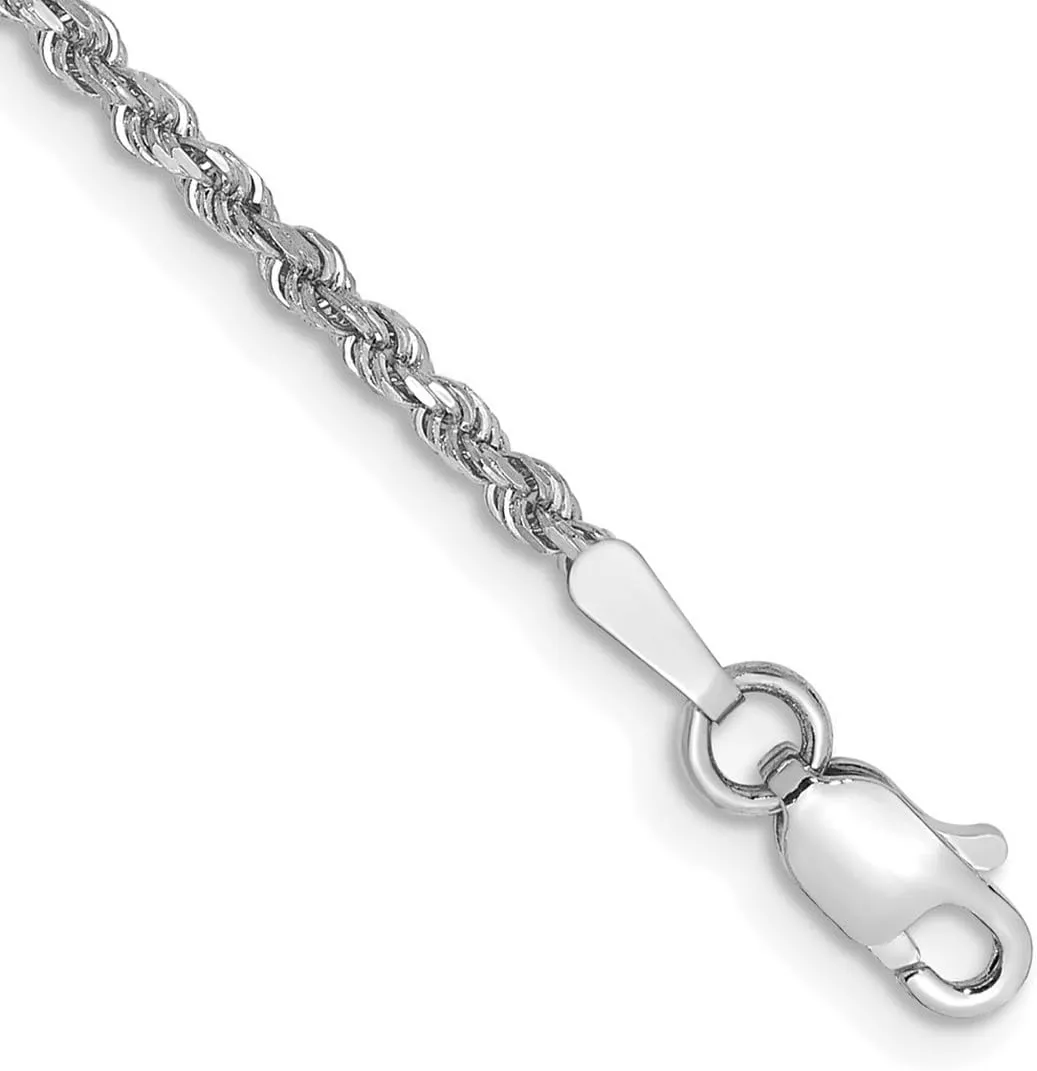 JewelryWeb 10k White Gold 1.75mm Sparkle Cut Rope Chain Ankle Bracelet Anklet for Women and Men