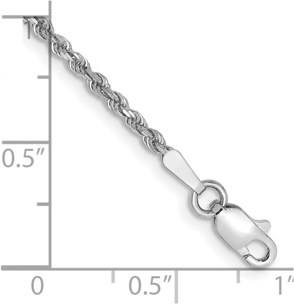 JewelryWeb 10k White Gold 1.75mm Sparkle Cut Rope Chain Ankle Bracelet Anklet for Women and Men