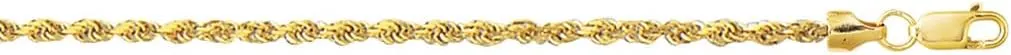 JewelryWeb 10k Yellow Gold 2.0mm Sparkle Cut Hollow-Sparkle Rope Chain Anklet With Lobster Clasp 10 Inch-Anklet for Women and Men