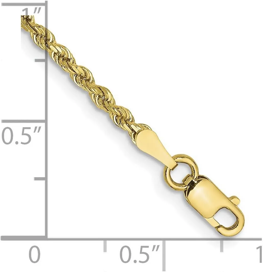 JewelryWeb 10k Yellow Gold Solid 2.25mm Handmade Sparkle Cut Rope Chain Anklet Lobster Claw-Anklet for Women and Men