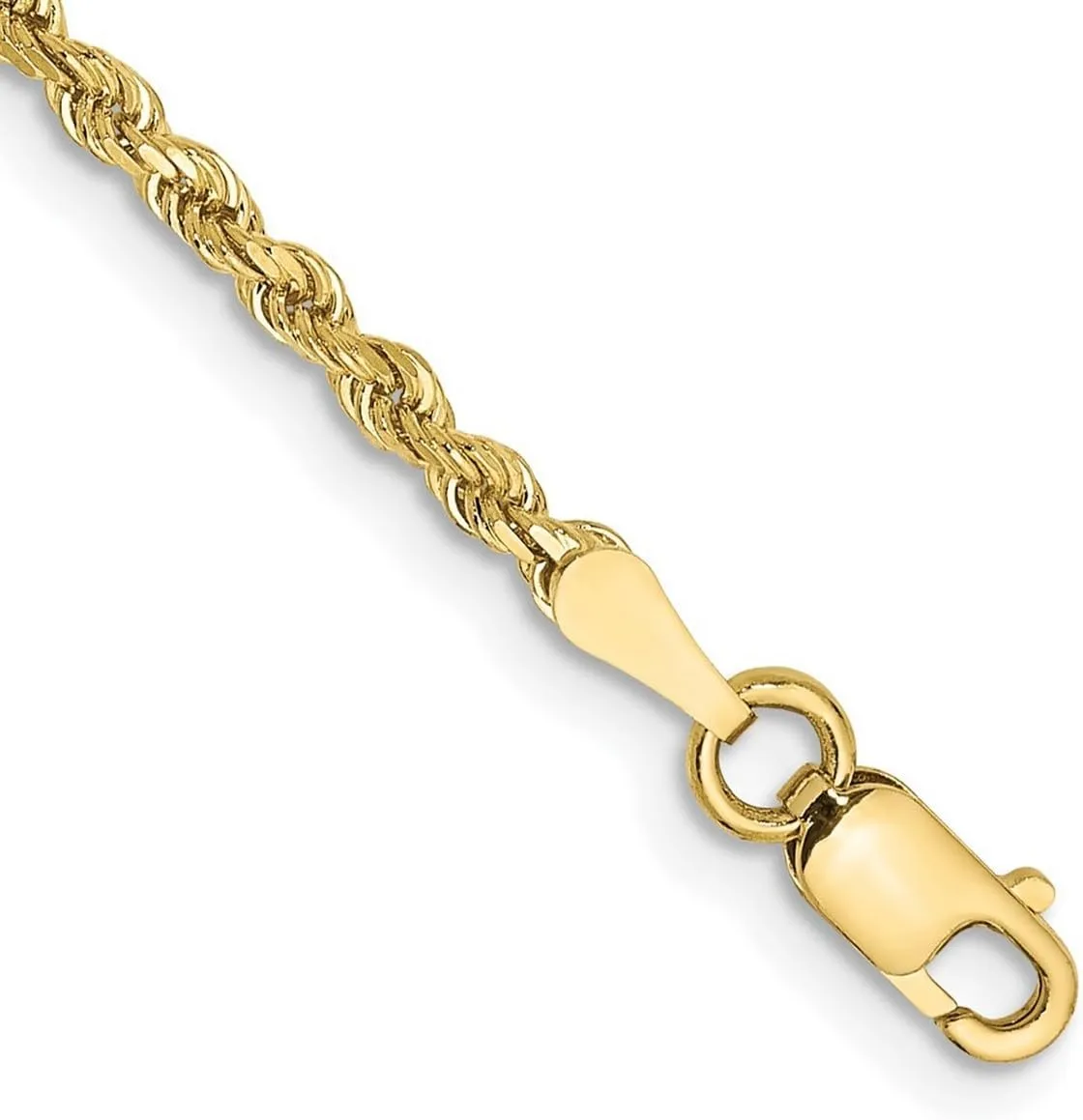JewelryWeb 10k Yellow Gold Solid 2.25mm Handmade Sparkle Cut Rope Chain Anklet Lobster Claw-Anklet for Women and Men