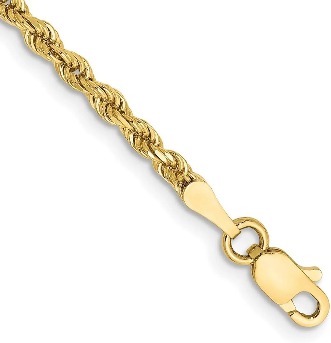 JewelryWeb 10k Yellow Gold Solid 2.5mm Handmade Sparkle Cut Rope Chain Anklet Lobster Claw-Anklet for Women and Men