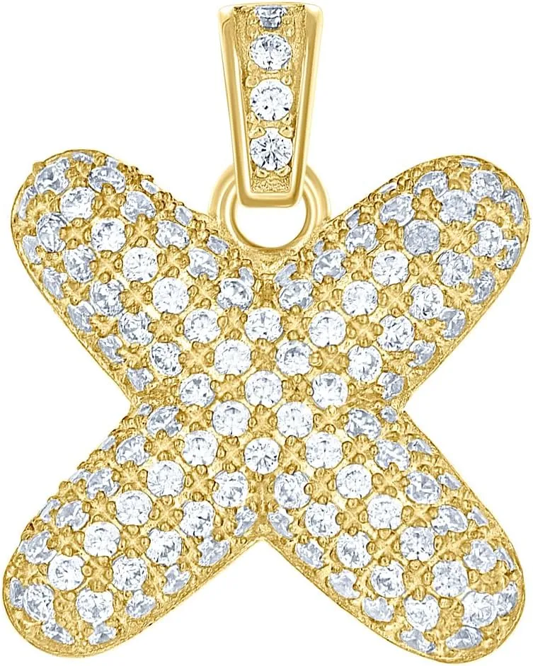 JewelryWeb 10k Yellow Gold Unisex Cubic Zirconia CZ Letter Name Personalized Monogram Initial X Charm Pendant Necklace 18.3x15.10mm Wide-Pendant for Women
