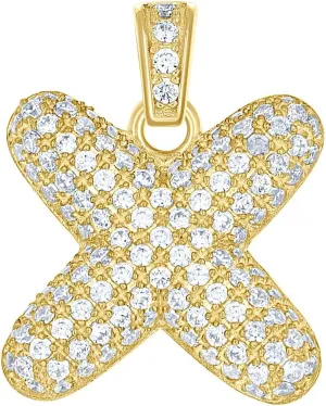 JewelryWeb 10k Yellow Gold Unisex Cubic Zirconia CZ Letter Name Personalized Monogram Initial X Charm Pendant Necklace 18.3x15.10mm Wide-Pendant for Women