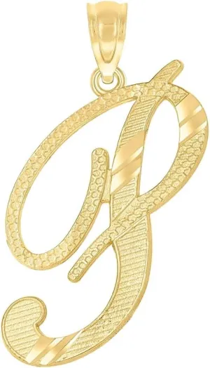 JewelryWeb 10k Yellow Gold Unisex Sparkle Cut Letter Name Personalized Monogram Initial P Charm Pendant Necklace 24.5x11.30mm Wide-Pendant for Women
