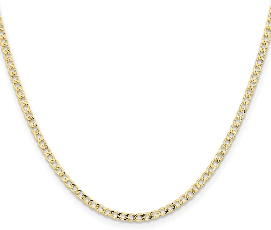 JewelryWeb 14k Gold 2.85mm Semi solid Curb Chain Bracelet Link-Bracelet for Women and Men