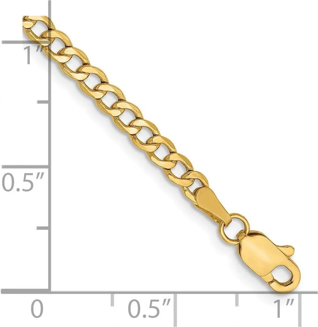 JewelryWeb 14k Gold 2.85mm Semi solid Curb Chain Bracelet Link-Bracelet for Women and Men
