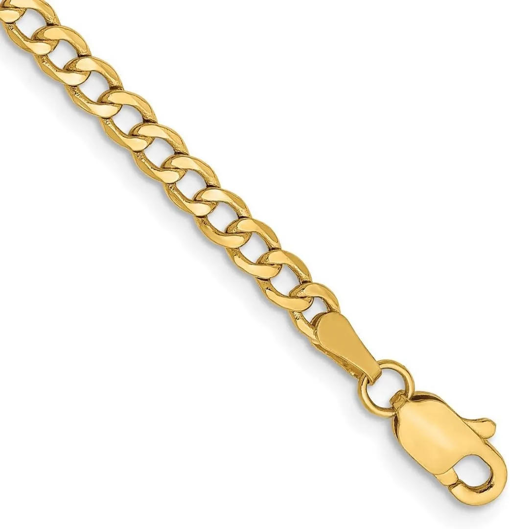 JewelryWeb 14k Gold 2.85mm Semi solid Curb Chain Bracelet Link-Bracelet for Women and Men