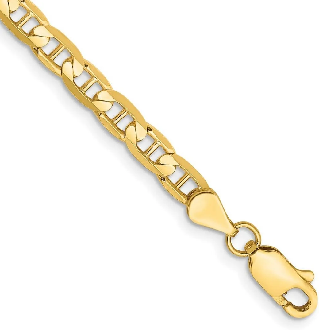 JewelryWeb 14k Gold 3.75mm Concave Nautical Ship Mariner Anchor Chain Ankle Bracelet Anklet for Women and Men