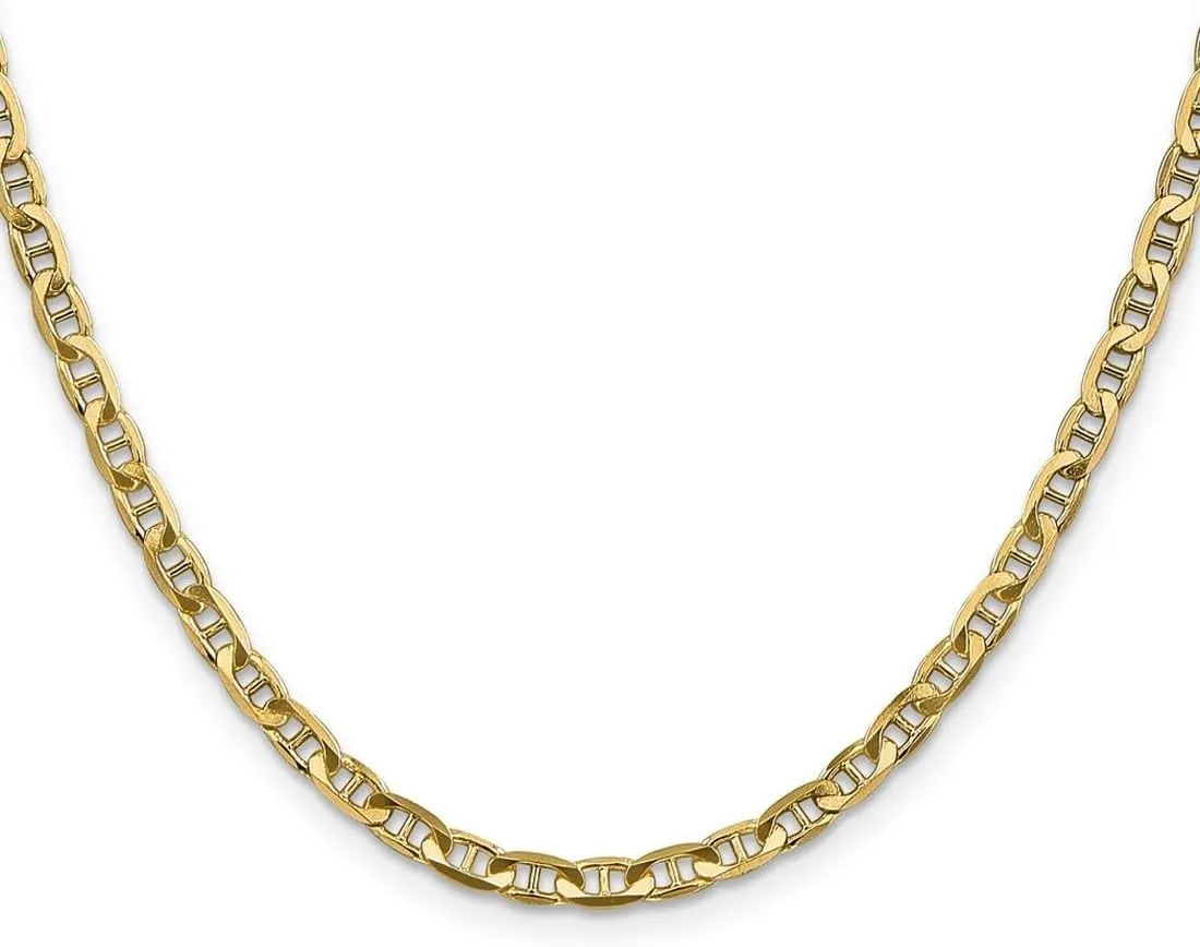 JewelryWeb 14k Gold 3.75mm Concave Nautical Ship Mariner Anchor Chain Ankle Bracelet Anklet for Women and Men