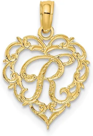 JewelryWeb 14k Gold R Script Letter Name Personalized Monogram Initial In Love Heart Pendant Necklace 17.3x12.57mm Wide 0.6mm Thick-Pendant for Women