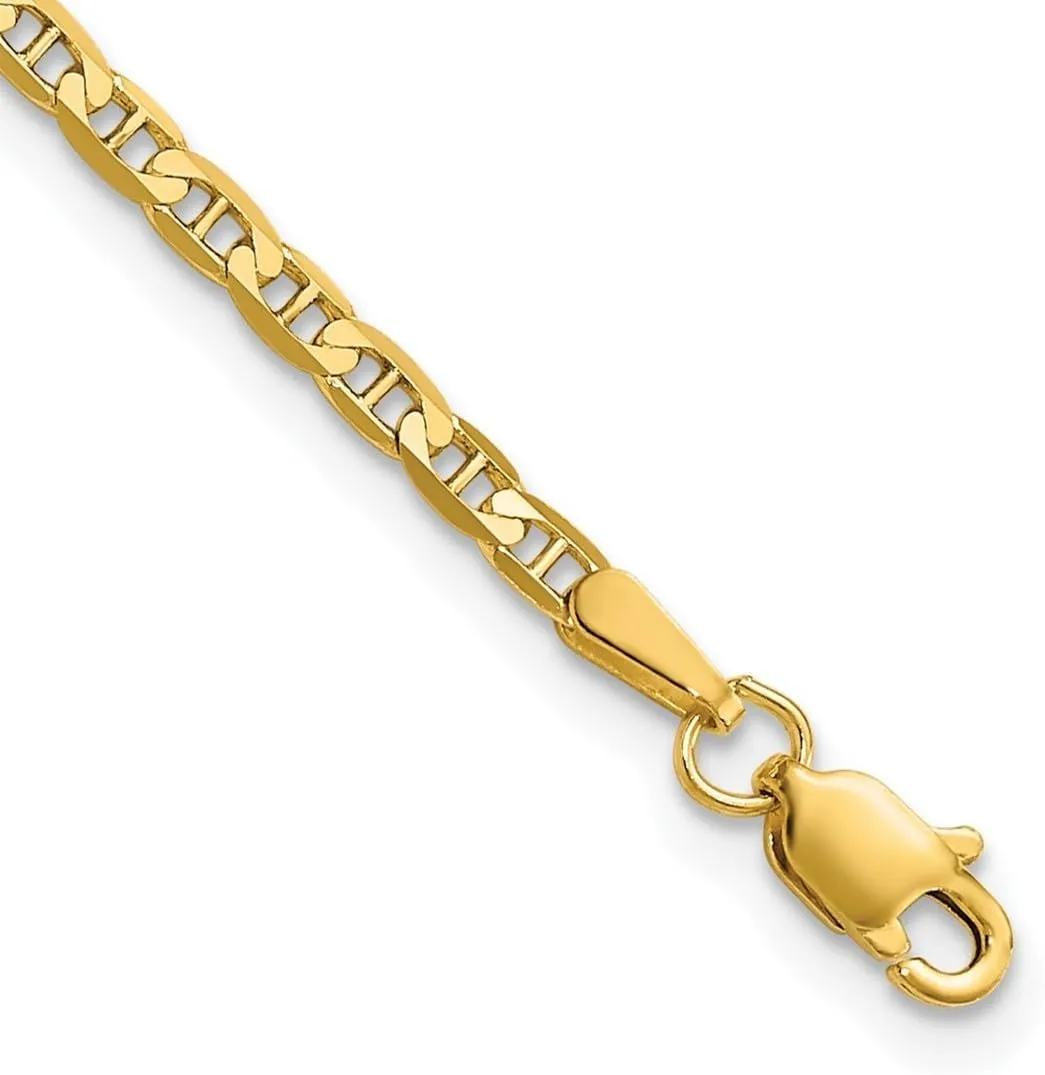 JewelryWeb 14k Solid Yellow Gold 2.4mm Flat Nautical Ship Mariner Anchor Chain Bracelet Link-Bracelet for Women and Men