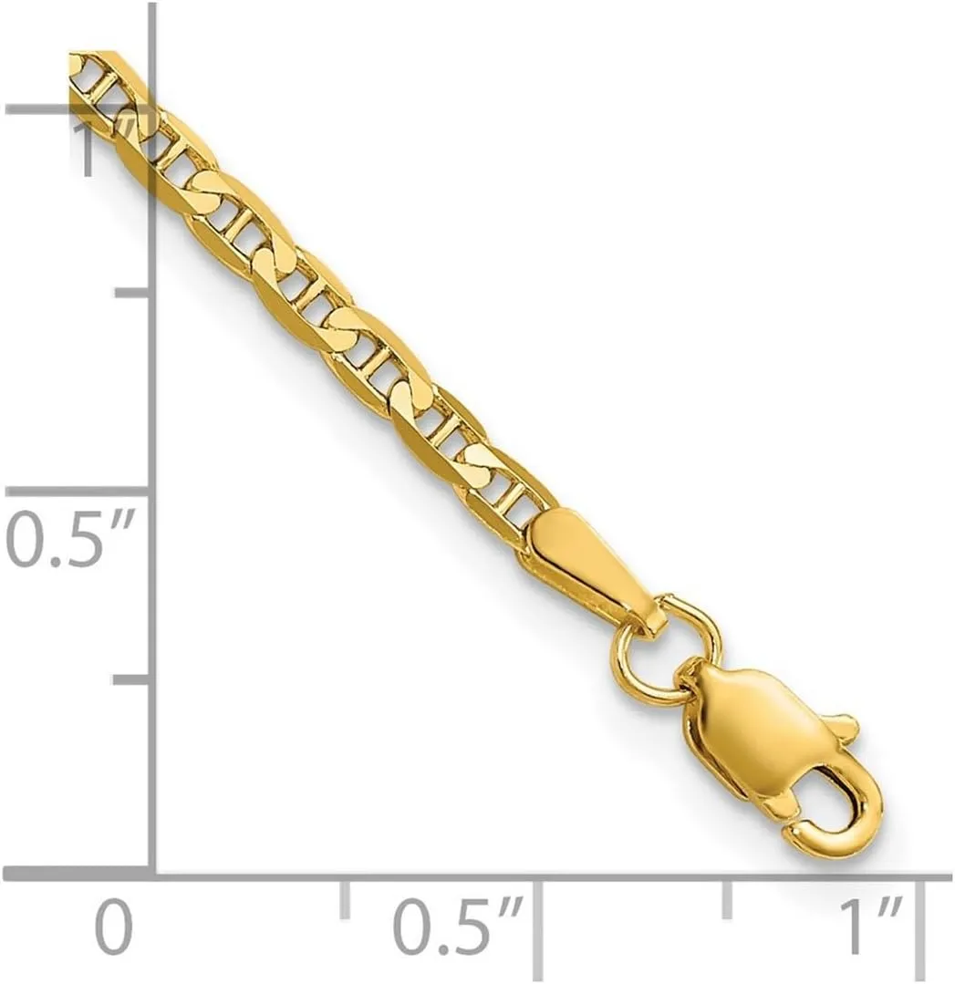 JewelryWeb 14k Solid Yellow Gold 2.4mm Flat Nautical Ship Mariner Anchor Chain Bracelet Link-Bracelet for Women and Men