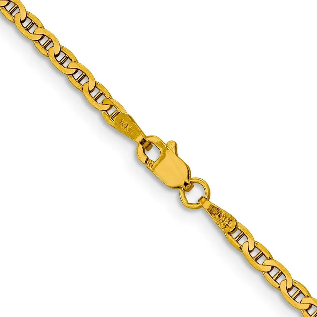 JewelryWeb 14k Solid Yellow Gold 2.4mm Flat Nautical Ship Mariner Anchor Chain Bracelet Link-Bracelet for Women and Men