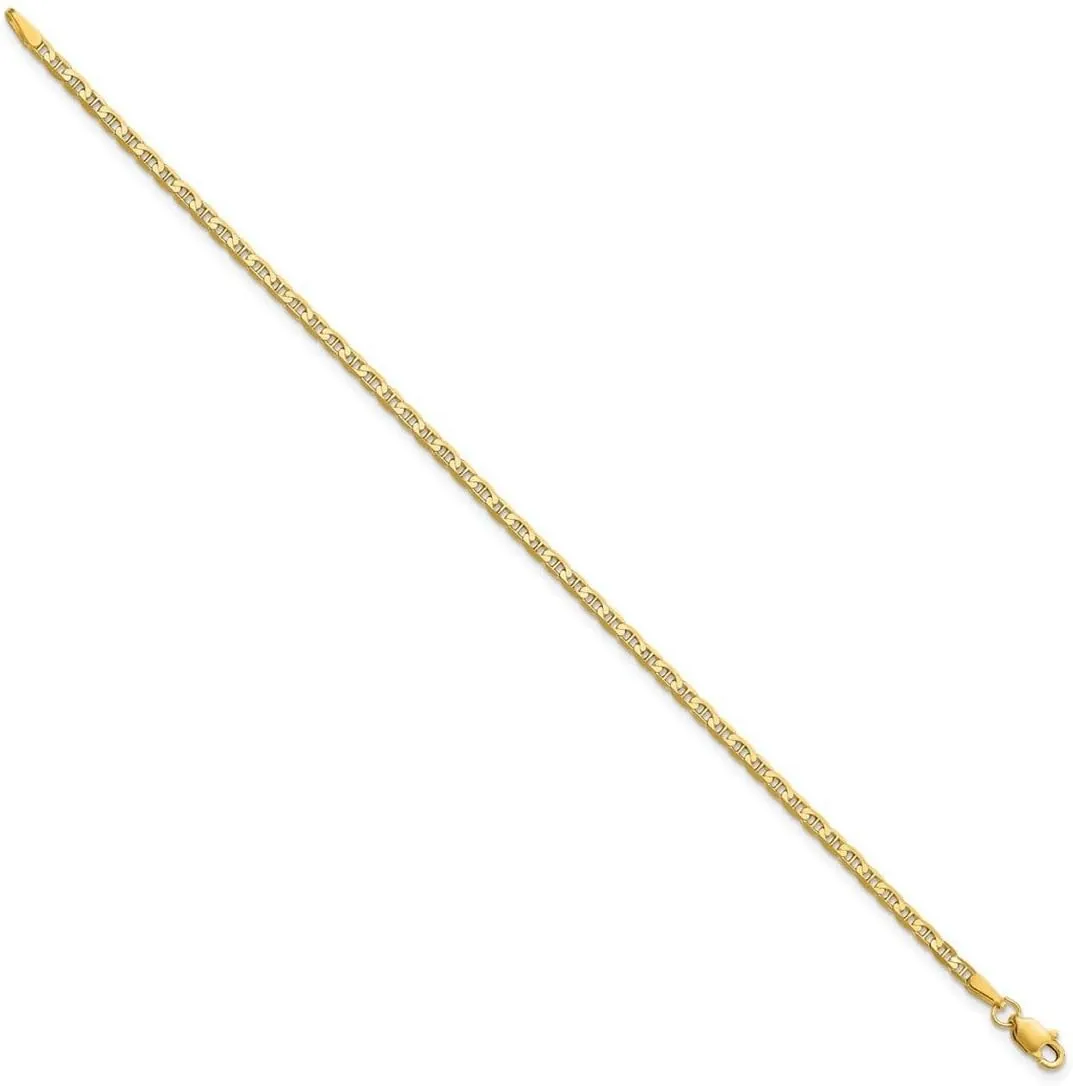 JewelryWeb 14k Solid Yellow Gold 2.4mm Flat Nautical Ship Mariner Anchor Chain Bracelet Link-Bracelet for Women and Men