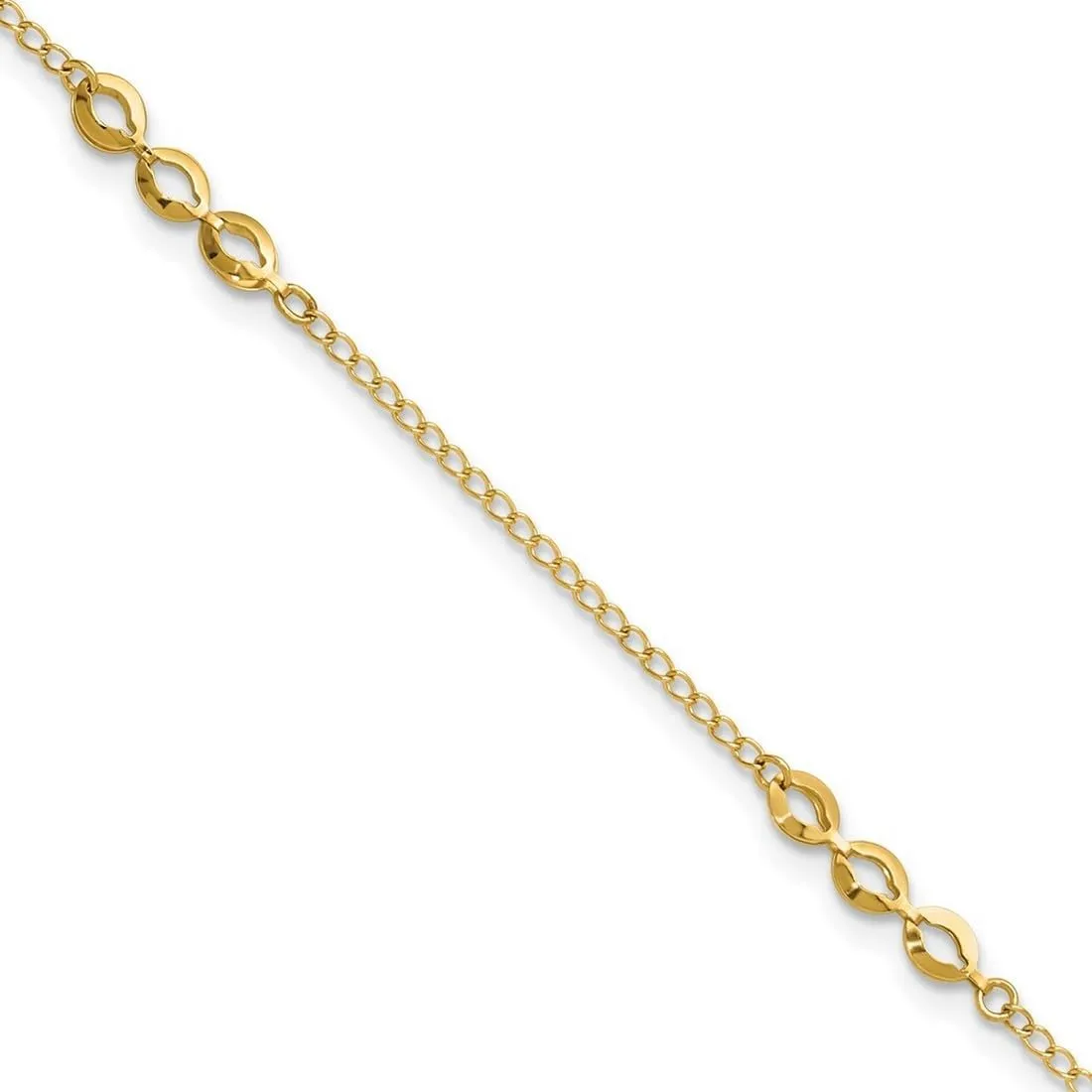 JewelryWeb 14k Solid Yellow Gold Polished Station Plus 1in Extension Anklet 9 Inch 4mm Wide-Anklet for Women