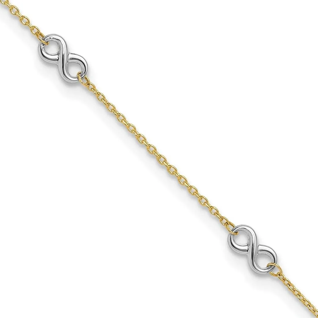 JewelryWeb 14k Two tone Gold Polished Infinity Plus 1 In Ext. Anklet 1mm Wide-Anklet for Women