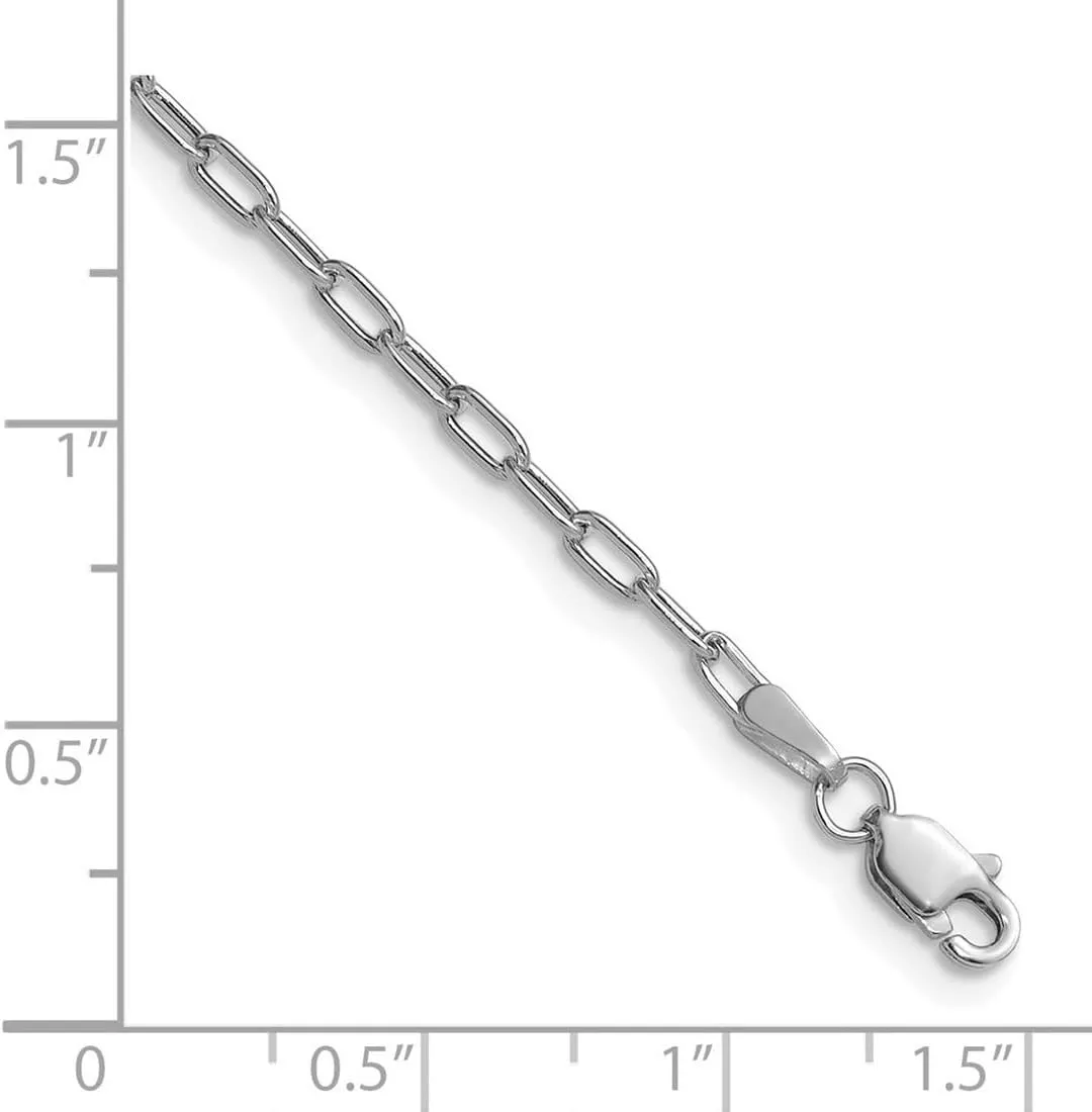 JewelryWeb 14k White Gold 2.2mm Semi solid Beveled Paperclip Chain Ankle Bracelet Anklet for Women and Men